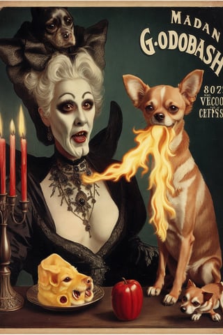 madam goobash and and her demonic chihuahua  1800´s vintage add