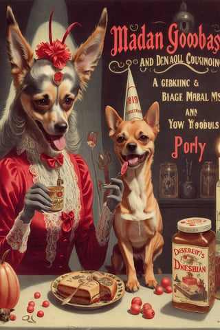 madam goobash and and her demonic chihuahua  1800´s vintage add