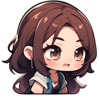  cute chibi girls, long brown hair, brown eyes, eyelashes, blue top