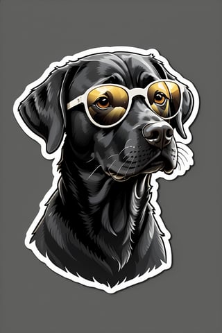 cute black lab wearing sunblasses die-cut sticker, black and white, no background