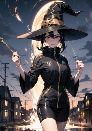 Red eyes, evil, golden, shiny, black hair,High detailed ,midjourney,perfecteyes,Color magic,urban techwear,hmochako,better witch,witch, witch