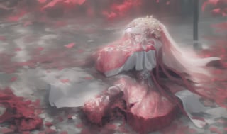  1girl, long hair, solo, veil, flower, closed eyes, dress, smile, wedding dress, hair ornament, petals, dated, ribbon, tears, bouquet, bridal veil, signature, hair flower, red hair, crying, white background, pink hair, upper body,Tombstone, Grave
,(masterpiece, top quality, best quality),horror (theme),
masterpiece,(masterpiece, top quality, best quality, ((no humans)), scenery, red theme, night, Ylvi-Tattoos, horror (theme),Tombstone, Grave, cute girl,Chinese weddingdress,1girl