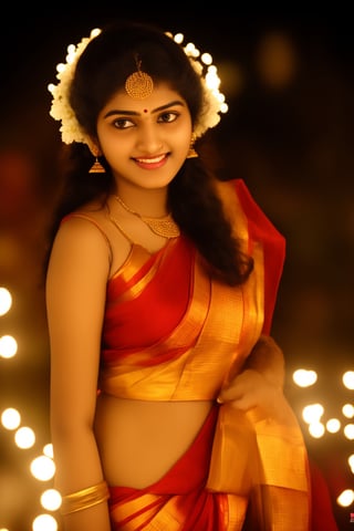 Raw photo of (17yo Kerala cute and Beautiful young woman:1.1) (best quality, highres, ultra-detailed:1.2),  Fully dressed, vibrant colors, glowing dimond, glowing eyes, realistic Raw photo, realistic lighting,