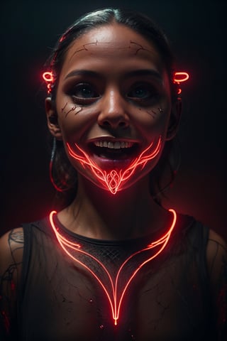 best quality,  8k,  ultra-detailed,  realistic:1.37,  vibrant colors,  vivid shading,  breathtaking portrait of an alien shapeshifter entity,  mesmerizing eyes,  intricate facial details,  otherworldly skin texture,  insane smile,  unnerving and intricate complexity,  surreal horror atmosphere,  dark shadows,  inverted neon rainbow drip paint,  ethereal glow,  hypnotic energy,  transcendent beauty,  mystical aura,  octane render,,Realism,photorealistic,redneonstyle