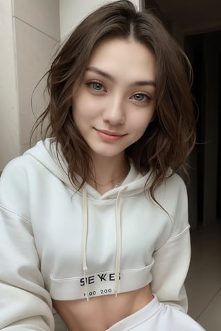 4k,best quality,masterpiece,20yo 1girl,(cropped sweatshirt),(demin pant), alluring smile, open hoodie,

(Beautiful and detailed eyes),
Detailed face, detailed eyes, double eyelids ,thin face, real hands, muscular fit body, semi visible abs, ((short hair with long locks:1.2)), blond hair, black background,


real person, color splash style photo,
