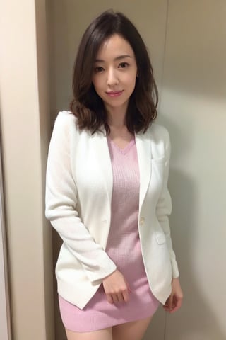 45yo,plump, big smile,Best quality, raw photo, photorealism, UHD, lifelike rendering, (upper body portrait:1.2), Photo of stunningly Beautiful japanese milf, stunning, medium dark brown hair, natural  large breasts, curvy figure, long-legged, pale skin, skin pores, daily outfit,  (fitted knit sweater:1.2), sharp focus, smile, gaze at viewer, from below, closed to up, thighs focus, detailed eyes, exquisite facial, detailed real skin texture, detailed fabric rendering, daylight, ray tracing ,shodachisato, (business suit:1.4),(tight mini skirt),marutakana,pussy