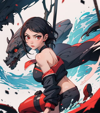 looking_at_viewer,bare_shoulders,,two_legs,sarada,black hair,sexy,red eyes