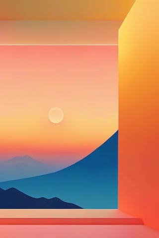 Dopamine Color, no humans, sunset, orange sky, mountain, sun, sky, scenery, outdoors, yellow sky, gradient sky, mount fuji