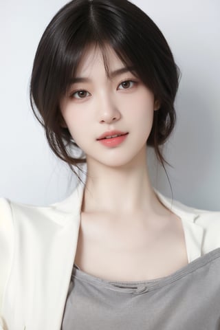 Open mouth with white teeth, tall and thin, 30-year-old beauty, height 172 cm, weight 47 catties, black hair, C cup, medium chest, simple and plain clothes, full_body 
