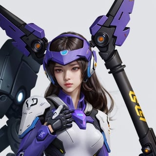 mecha suit, D.Va suit inspired, Overwatch videogame character, white purple suit with fucsia decals, robot,Mecha,mecha_girl_figure,roblit, android, design,