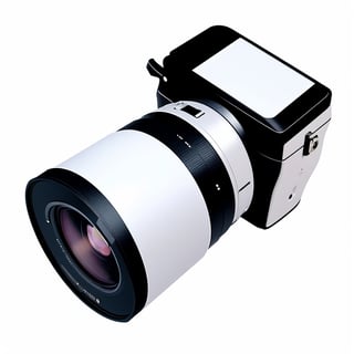 Design a simple and clean flat icon of ((a camera)) against a ((white background)). The camera icon should be sleek and easily recognizable, featuring a minimalistic style. Ensure that the design remains flat and free of complex details. The icon should be straightforward and suitable for use as a ((clipart)) or as a recognizable element in various contexts. Pay attention to achieving a well-balanced composition and clear lines.,3DMM
