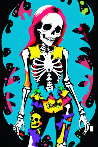 (Fashion Illustration:1.3) (Graffiti Urban Style Fashion:1.3) BREAK (Text "Skeleton":1.6),(Fractal Art: 1.3), (Colorful Colors), (lolita :1.3), A Skeleton Monster, 