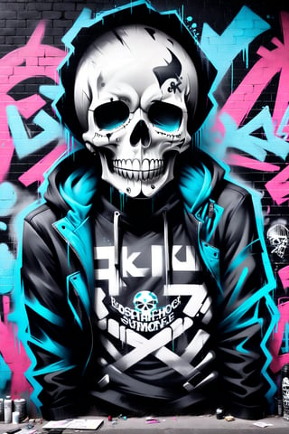 (Fashion Illustration:1.3) (Graffiti Urban Style Fashion:1.3) ,monochorme, (8K, RAW shooting, highest quality, masterpiece), (realistic, photorealism: 1.37), A Realistic Skull, 