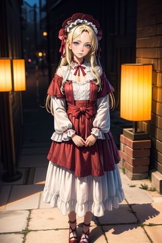 (8K, RAW shot, Highest Quality, masutepiece), High definition RAW color professional photos, (Realistic, Photorealism:1.37), (Highest Quality), (Highest shadow), (The best 
illustrations), (reality: 1.2), (intricate-detail), (Classical lolita), 1 person, Female, 10 years old, In
credibly beautiful girl, Perfect Anatomy, Perfect proportions, Perfect face, Strong brightness on the face, Facial details, (Girl's eyes staring at one viewer: 1.55), (long hair loss, Blonde hair, Parted bangs: 1.45)、(bonnet), white classical Lolita costume、Extraordinary beauty、smil、Slimed、Extremely short height, extremely small breasts, um Home Detetive、conceptual art, Realism, godrays, Film Lighting, canon, high detailing, High quality, High Definition , 16K resolution, full body Portrait,hanfulolita