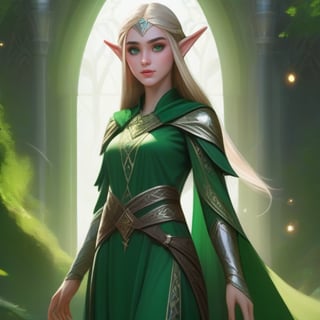 4k, masterpiece, super detailed face, super detailed green eyes,  full body show, feet, hands,  elven female cleric, 1girl