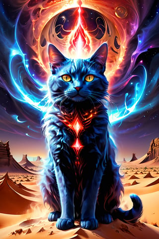 no humans, cat, majestuous cat in the sahara, aura, red aura, ,DonMDj1nnM4g1cXL ,darkart,more detail XL