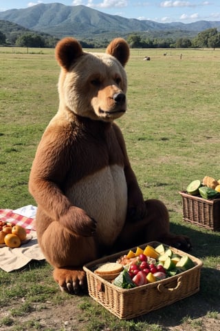 el oso yogui está comiendo en un día de picnic en el campo