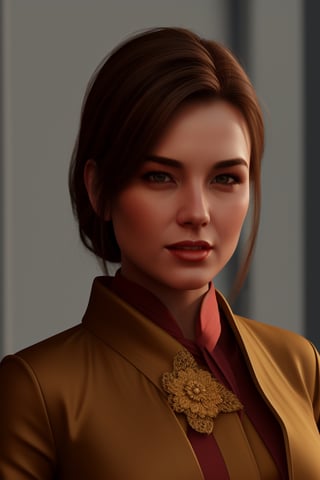 A realistic three-dimensional render of an elegant lady with brown hair, showcasing intricately detailed skin texture and shadow, trending on Artstation with high-quality 8k resolution, acmm ss outfit, Myanmar, Burmese,acmm ss outfit,1 girl