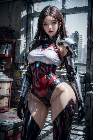 photorealistic, high resolution, 1women, solo, hips up, long hair, ,mecha,mecha musume,robot