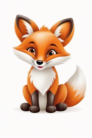 Place a single friendly cartoon baby fox
 on a pure white  background


