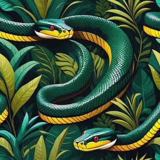 abstract style painting, anaconda snake in jungle brush stalking hunter, leonardo Style,Leonardo Style