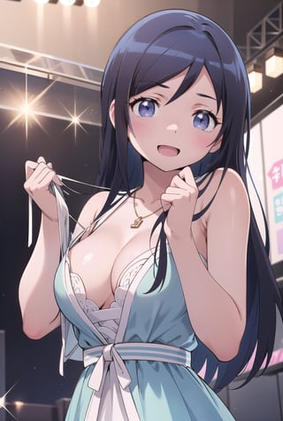 masterpeace, best quality, highres ,girl,solo,narrow_waist, thighs,perfect face,flirty,upper_body,embarassed,perfect light,

,boichi anime style.breasts,ayase aragaki, idol ,undressing,stripping,breasts_exposed, 


,idol dress,chihaya kisaragi,stage, idol, bare shoulders, necklace, looking at viewer, :d, smile,SUSPENSION,downblouse,hands on glass,1 girl