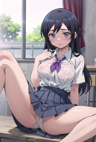 masterpeace, best quality, highres ,girl,solo,narrow_waist, thighs,perfect face,spread_legs,perfect light,sweaty

,boichi anime style.breasts,ayase aragaki,1 girl,skirt , school_uniform , see-through bh,white_shirt,school_girl,no blue clothing,holding_breasts,breast_play,lovemaking