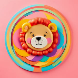 male super cute male lion inside a circle background, colorful, very clear, very creative, beautiful,  exceptional cute lion anatomy ,toy_face