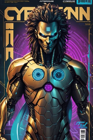 best male anthropomorphic Lion-man   cyberpunk magazine cover, best lion anatomy, anthropo-lion-man,cyber-graphics
