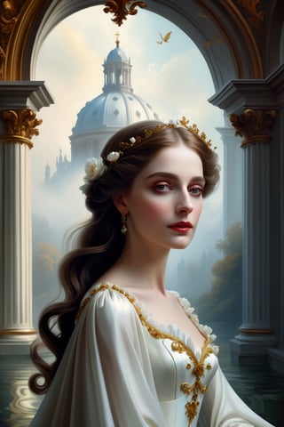 woman in white dress, elegant digital painting, elegance digital art, baroque digital painting, elegant portrait, exquisite digital illustration, stunning digital illustration, fantasy style portrait, realistic 4k digital art, realistic 4k digital art, Beautiful digital illustration, bowwater style, beautiful portrait in fantasy style, digital painting of the Renaissance