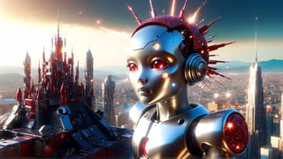 4k, masterpiece, ((space castle)), (trendwhore style:1.4), ((abstract cyborg babies)), head and body, stainless steel head, mecha pieces, robot parts, shattered reality, ((bursting light rays), exploding star rays,  red theme. cityscape background, artint, SFW, ,night city,DonMW15pXL,glitter,shiny,itacstl