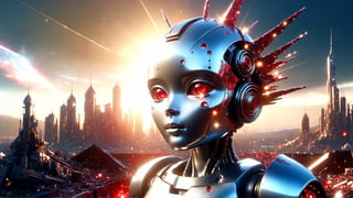 4k, masterpiece, ((space castle)), (trendwhore style:1.4), ((abstract cyborg babies)), head and body, stainless steel head, mecha pieces, robot parts, shattered reality, ((bursting light rays), exploding star rays,  red theme. cityscape background, artint, SFW, ,night city,DonMW15pXL,glitter,shiny,itacstl