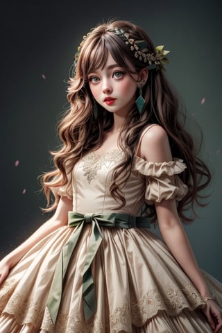 A little girl maybe 3 years with super long hair and deep green eyes in a ball gown from waist up ,hyper quality, hyper realistic 