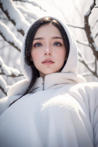 Top quality, 8K, masterpiece, snow maiden, winter night images, snowflakes, mature woman, stunning goddess shot, powerful and huge, jaw-dropping beauty, Japanese goddess, in the snow, beautiful woman with perfect body, slender abs , Highly detailed facial and skin textures, Detailed eyes, (viewed from the front), Looking into the camera, Perfect proportions, Beautiful body, Detailed skin, Detailed eyes, Perfect proportions, Beautiful body, Show off your whole body, Wearing a long white fur coat , ((Everything is sparkling and reflective)), (Optimum ratio: 4 fingers, 1 thumb), The trees in the snowy field sparkle in the morning light and ice light, it's snowing, (cowboy shot), (from below:1.3)