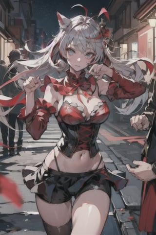 1girl,  masterpiece,  best quality,  cute,  animal ears,  shorts,  paw pose,  facing viewer,  looking at viewer,  sakura city,nighttime, walking in a sakura forest, destiny /(takt op./) dressed as a hot maid neko with torn up clothes,detailed face,cute expression,ahegao_face,barely clothed with (tornclothes:1.2),perfectbody,detailed,realistic eyes,skirt almost showing female genitalia,seeing panties,skirt flowing in the wind,destiny /(takt op./)
