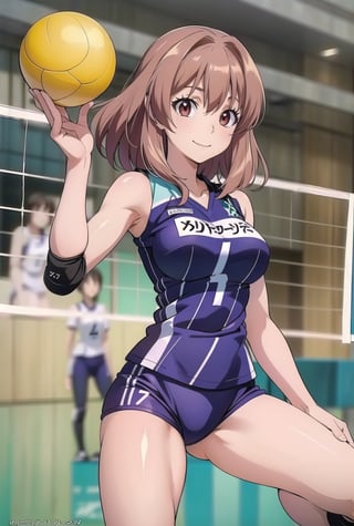 masterpeace, best quality, highres ,girl,solo,narrow_waist, thighs,perfect face,spread_legs,volleyball uniform,smile,


,boichi anime style,kh1