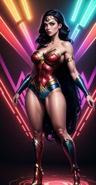 Wonder Woman ((full body)), (big tits) masterpiece, best quality, ((abstract, psychedelic, neon, background)),(creative:1.3), sy3, SMM, fantasy00d