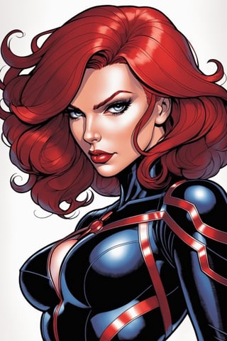 midshot, cel-shading style, centered image, ultra detailed illustration of Black widow, the comic character, posing, (tetradic colors), inkpunk, ink lines, strong outlines, art by MSchiffer, bold traces, unframed, high contrast, cel-shaded, vector, 32k resolution, best quality, (chromatic aberration:1.8)