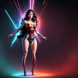 Wonder Woman ((full body)), (big tits) masterpiece, best quality, ((abstract, psychedelic, neon, background)),(creative:1.3), sy3, SMM, fantasy00d
