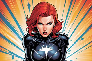 midshot, cel-shading style, centered image, ultra detailed illustration of Black widow, the comic character, posing, (tetradic colors), inkpunk, ink lines, strong outlines, art by MSchiffer, bold traces, unframed, high contrast, cel-shaded, vector, 32k resolution, best quality, (chromatic aberration:1.8)