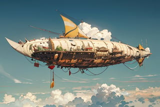 ultra hires, ultra detailed, masterpiece 

Steampunk airship in the shape of a shark flying abovew the clouds, firing

The airship is made of a combination of wood and metal, with a large fish-like body and two large fins on the top and bottom,
The body of the airship is covered in intricate details, such as pipes, gears, windows, and lanterns,
The airship has a propeller at the back and a balloon on the top that helps it float in the sky,
The airship is flying in a clear blue sky with fluffy white clouds and a bright sun,
The airship has a name written on the side in a fancy font,The Leviathan,