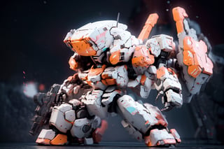 Best quality,masterpiece, strong contrast, high level of detail,Best quality,masterpiece, 16k wallpaper, concept art, high level of detail, strong contrast,

BJ_Cute_Mech,1 mech, solo, perfect chibi full body mech, mech in distance , mechanical face, mech face in detail, huge mechanical head in detail , hard surface face, two huge jade eyes like camera lends, holding, standing, perfect chibi full body,extremely small torso, weapon, chibi, holding_weapon, gun,blush_stickers, helmet,holding_gun, android, backpack with jet engines, robot_joints, orange rivet on joints, hard surface, heavy armored mech, 1 bipedal mech, the mech is white and orange in color, it has a round head and a triangular visor, the mech’s head is small, the mech’s head is integrated with the mech’s body, no neck,  The mech’s body is a white oval-shaped box, the box is connected to the mech’s head and shoulders, the box has an orange line on the front, the line separates the mech’s chest and abdomen, the box has an orange circular part on the side, the part separates the mech’s waist and abdomen, 

steampunk battle field  background, depths of deep field,

cinematic lighting, , BJ_Gundam,mecha,engineering map,QRobot