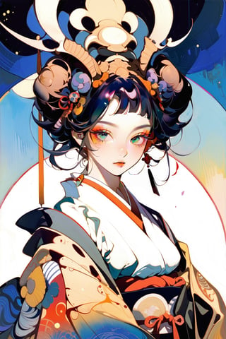 high resolution,  ultra detailed,  (masterpiece:1.4), taeri,  busty, super photo realistic illustration, highres, ultla detailed, absurdres,  best quality,

from front  shot, looking away, middle shot, face focus,

1 beautiful woman, oiran girll, female oiran, vibrant, kimono dress, intricate pattern, ultra detailed eyes, colorful, darl background, kimono armor, vibrant color theme, exposure blend,  bokeh, (hdr:1.4), high contrast,  (cinematic,  teal and orange:0.85),  (muted colors,  dim colors,  soothing tones:1.3),  
BREAK

(god bless you:1.3),
compassionate expression, empathetic, caring, kind, content expression, satisfied, pleased, gratified, thoughtful expression, pensive, reflective, contemplative, determined expression, resolute, purposeful, firm,
BREAK

(colorful:1.5), glowing lights, pillar of lights, blooming light effect, papier colle, paper collage, layered compositions, varied textures, abstract designs, artistic juxtapositions, mixed-media approach,
(Zentangle:1.5), structured patterns, meditative drawing, intricate designs, focus and relaxation, creative doodling, artistic expression, dragonbaby, CrclWc,watercolor \(medium\),warrior