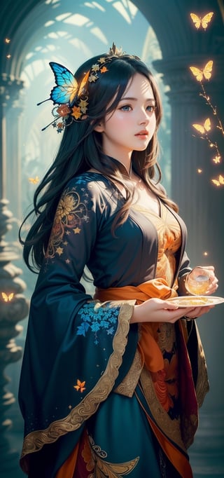 covered in medium and orange stars and butterflies(masterpiece, top quality, best, official art, beautiful and aesthetic:1.2),(masterpiece, top quality, best quality, official art, beautiful and aesthetic:1.2),(masterpiece, top quality, best quality, official art, beautiful and aesthetic:1.2), (1girl:1.3), extreme detailed,(fractal art:1.3),colorful,highest detailed,bul4n