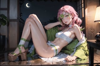 Girl, small breasts, pink hair, green tails, Japan and indoors, white haori, green eyes, exposed breasts, clogs, night

Detailed face, ultra-detailed, bright Asian wet shiny skin, high quality skin texture rendering, masterpiece, (small natural breasts, masterpiece, highest quality), (realistic, photo-realistic), 8k, realistic, showing breasts, masterpiece, best quality, (best quality,hyuuga_hinata,aamitsuri