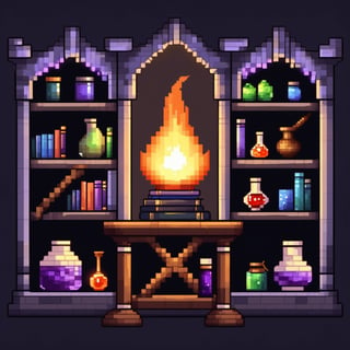 masterpiece,best quality,more detail XL,warlock laboratory,alchemical equipment,bookshelf,jars,books,wand,magical items,desktop,notes,ink and quill,gems,geodes,cages,torch,dungeon,stairs,glowing gem,pixel style