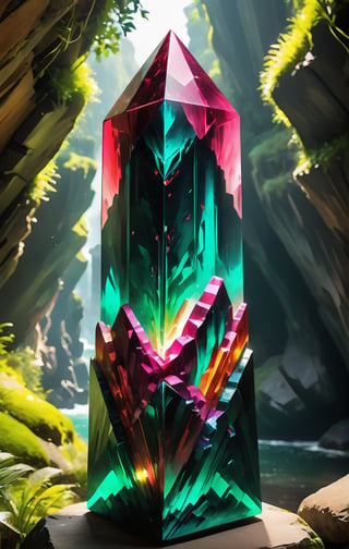 A symetrical hexagonal tower of pure ruby crystall it scintillates with many different colours in the light of the sun, It looks out of place in the lush green environment around it, coastal caves, cliffs,waterfalls, fantasy, whas is this mysterious megalithic artefact?
Contained Color,Color Splash,colorful, 