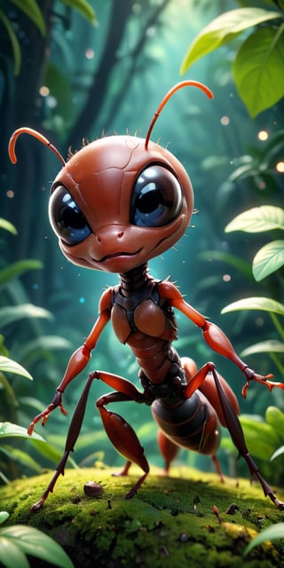 close up angle of, , ((),(3d ants) surrounded by jungle( )  , insect, detailed focus, deep bokeh, beautiful, , dark cosmic background. Visually delightful , 3D,more detail XL,chibi