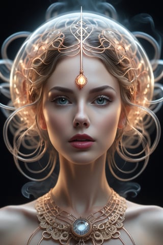  atomic heart Fine art photography portrait anthropomorphic being (33% beautiful random woman, 33% smoke, 33% neon jellyfish with tendrils made of smoke), 3d render, cgi, symetrical, raw, octane render, 35mm, bokeh, 9:16, (intricate details:1.12), hdr, (intricate details, hyperdetailed:1.15), (hyperrealism, soft light, sharp:1.2) dynamic pose