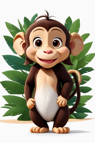 create 1 cartoon character , mongkey:  a funny impression to the smile charakter, bacground white